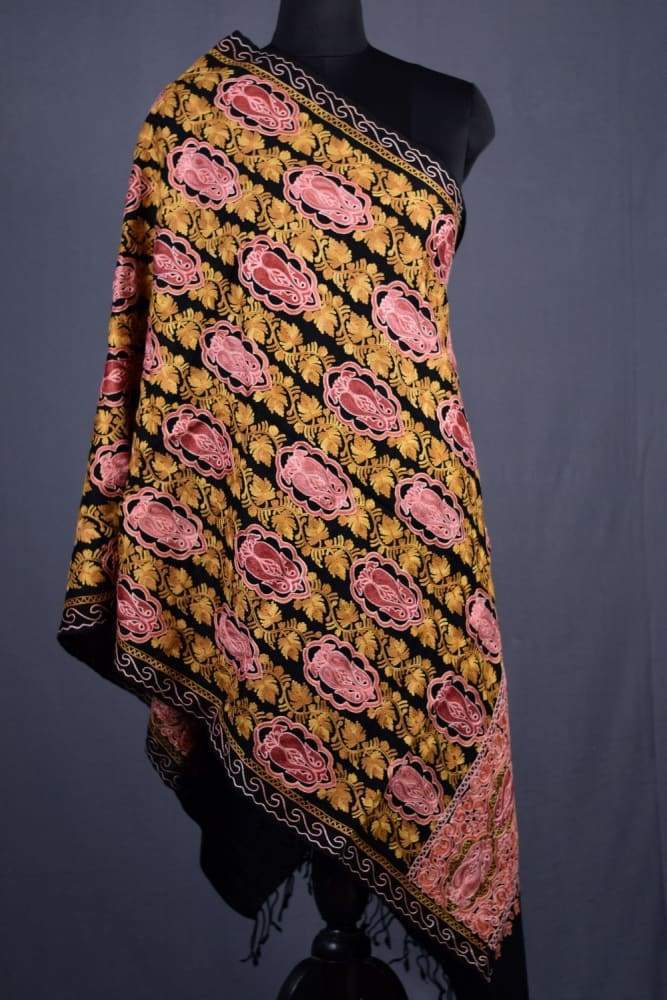 Black Color Kashmiri Work Embroidered Stole Enriched
