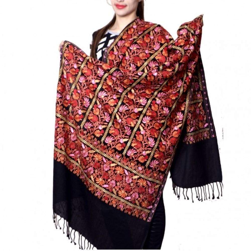 Black Color Kashmiri Work Embroidered Stole Enriched