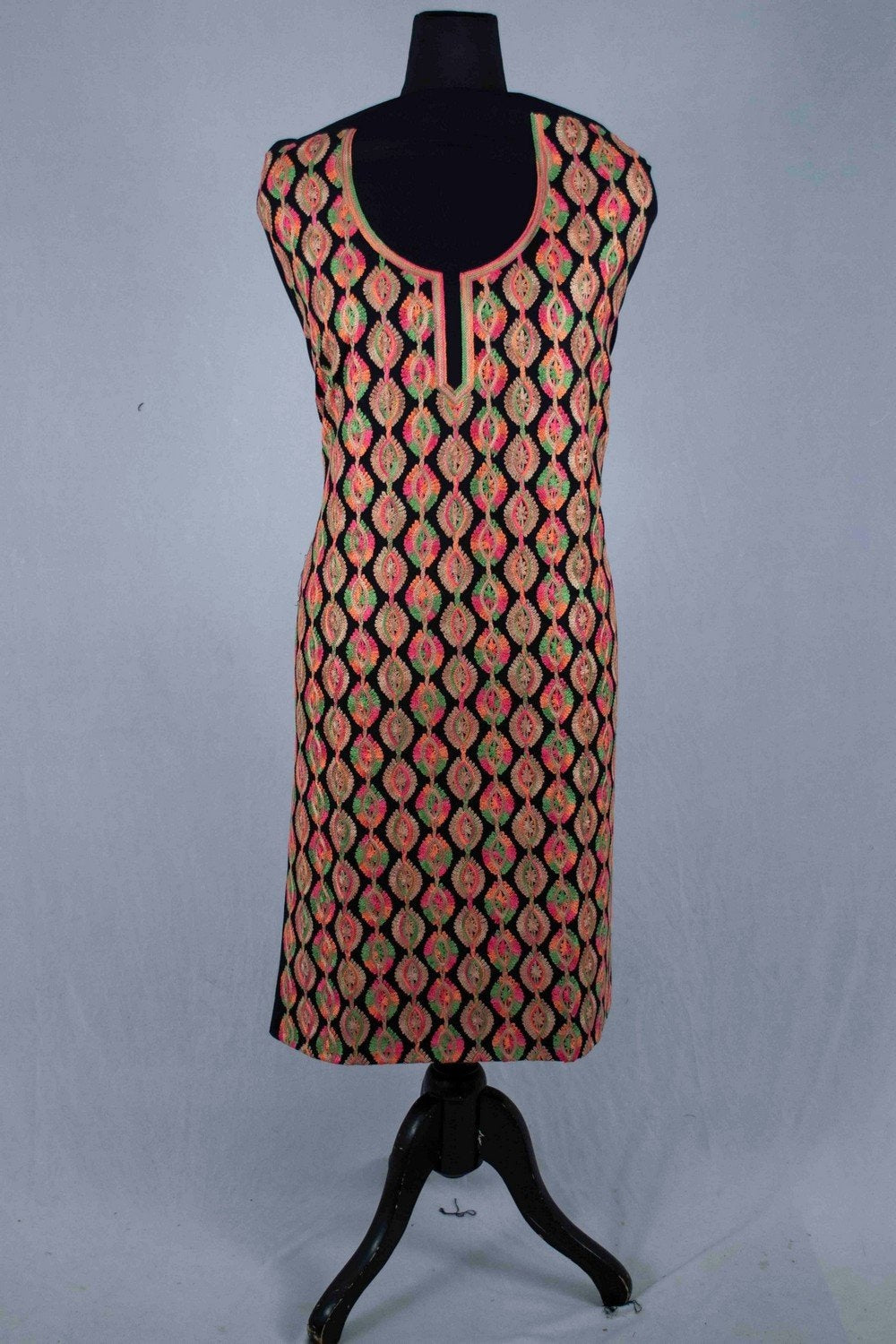 Black Color Silk Cotton Kashmiri Embroidered Designer Suit