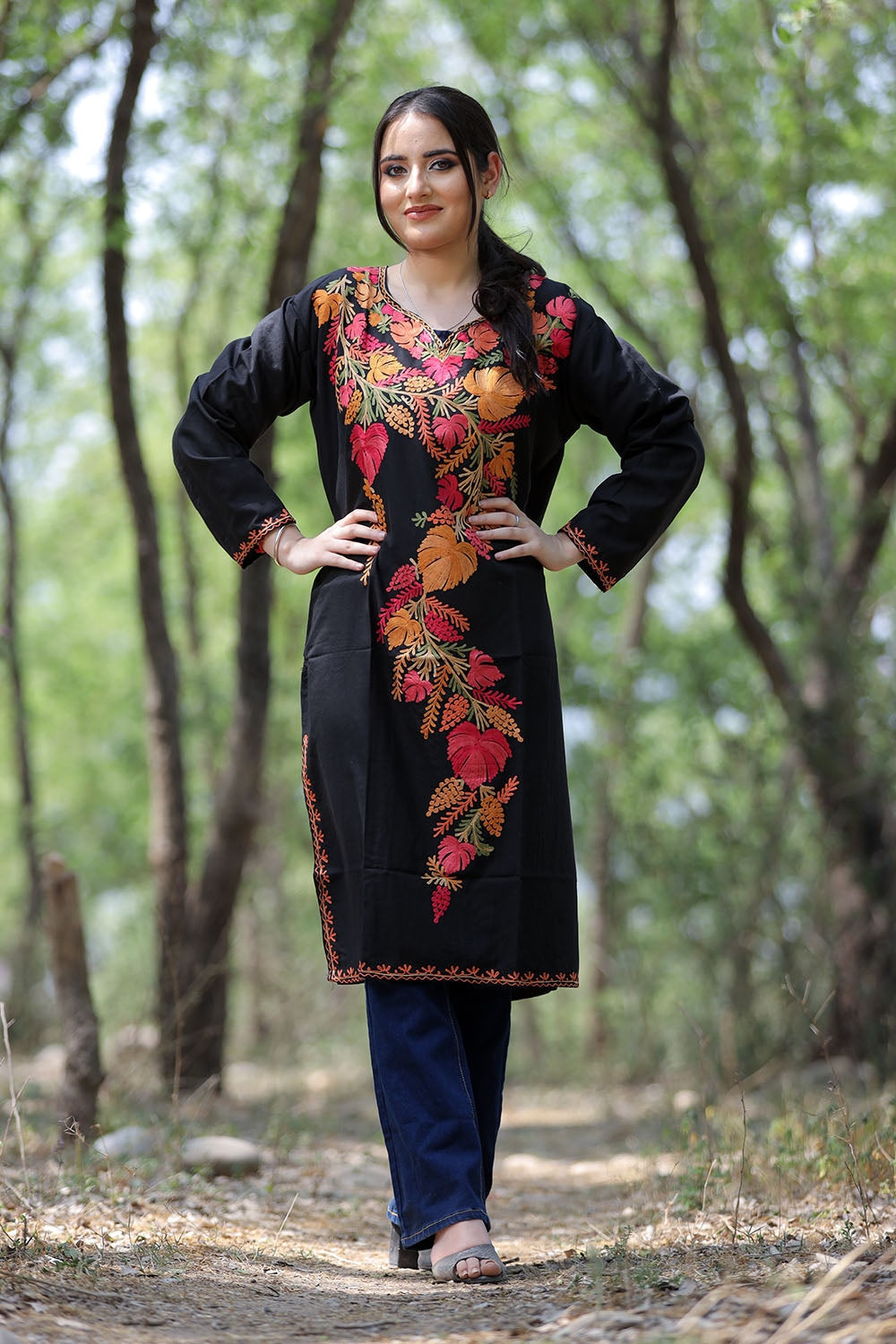 Black Colour Aari Work Embroidered Kurti With New Designer