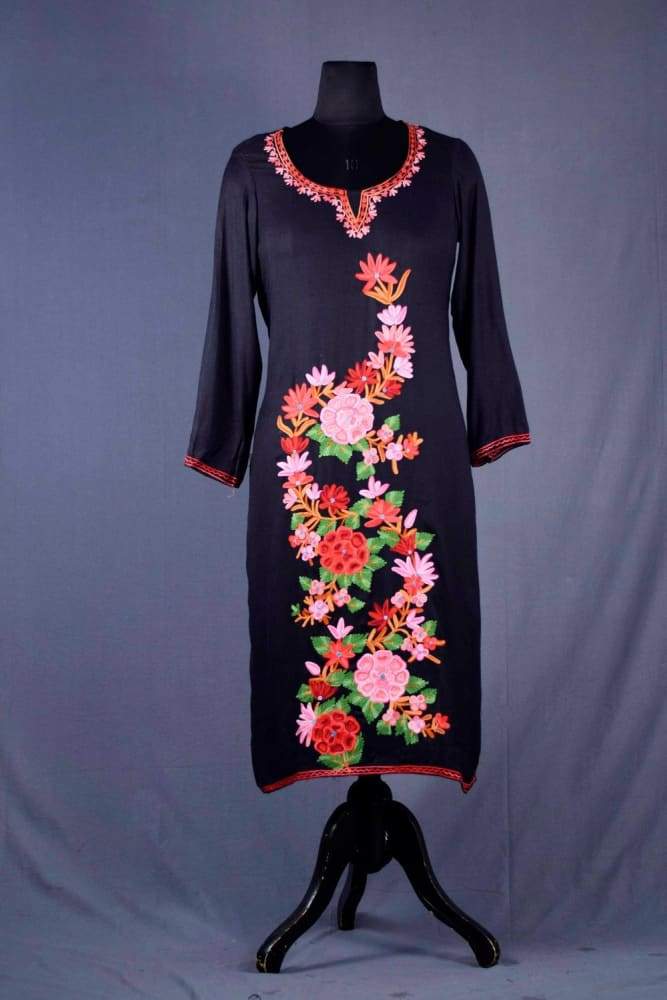 BLACK COLOUR AARI WORK EMBROIDERED KURTI WITH NEW DESIGNER