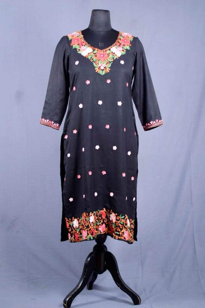 BLACK COLOUR AARI WORK EMBROIDERED KURTI WITH NEW DESIGNER