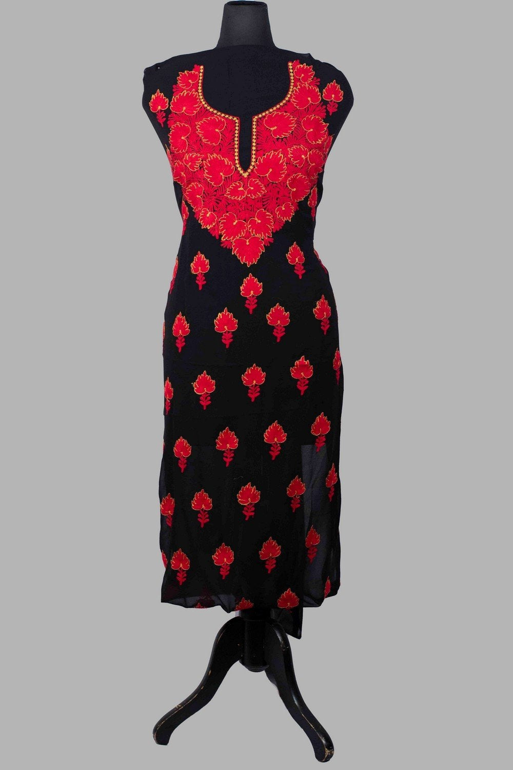 Black Colour Aari Work Kurti With Golden Thread Embroidery