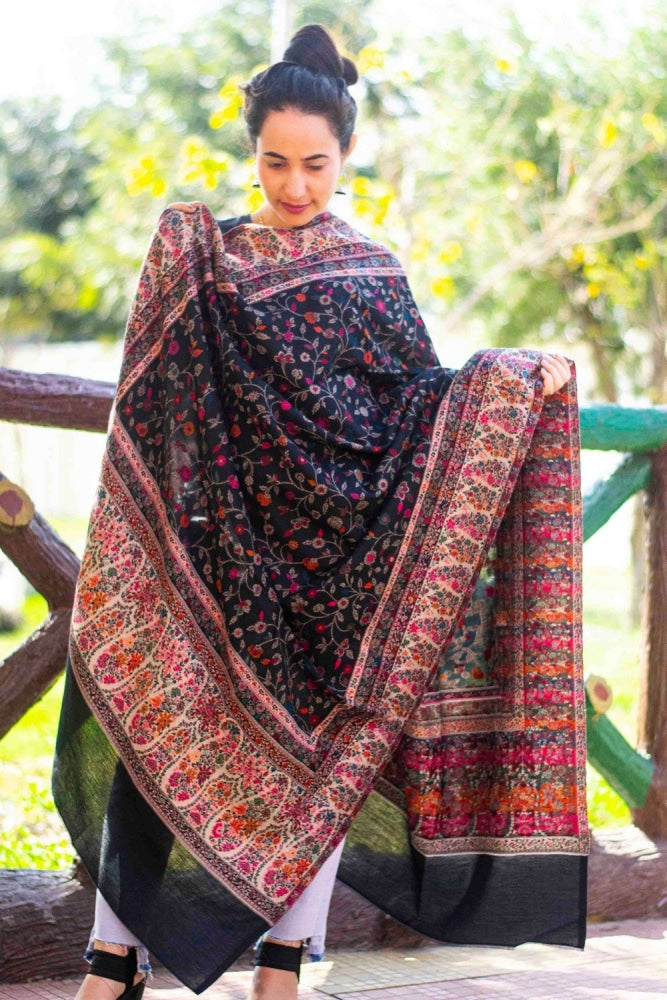 Black Colour Beautiful Kani Border And AllOver Multi color