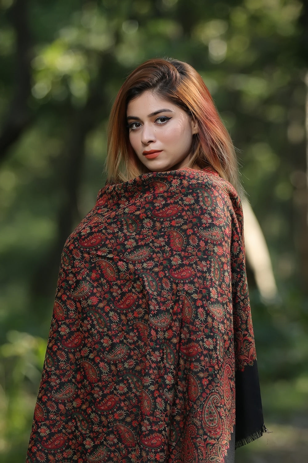 Black Colour Beautiful Kani Shawl And AllOver Multi color