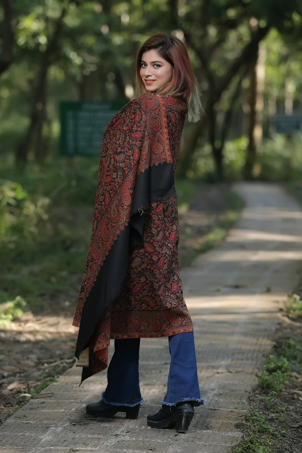 Black Colour Beautiful Kani Shawl And AllOver Multi color