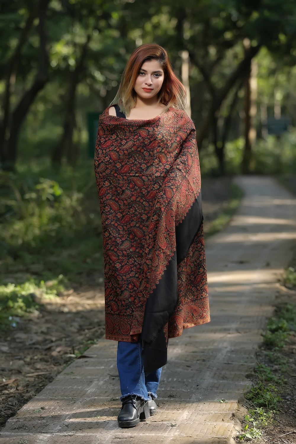 Black Colour Beautiful Kani Shawl And AllOver Multi color