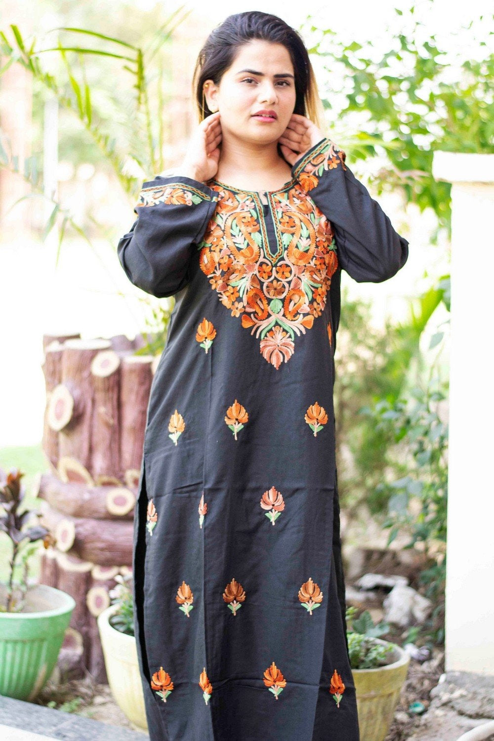 Black Colour Cotton Kurti With Beautiful Aari Embroidery