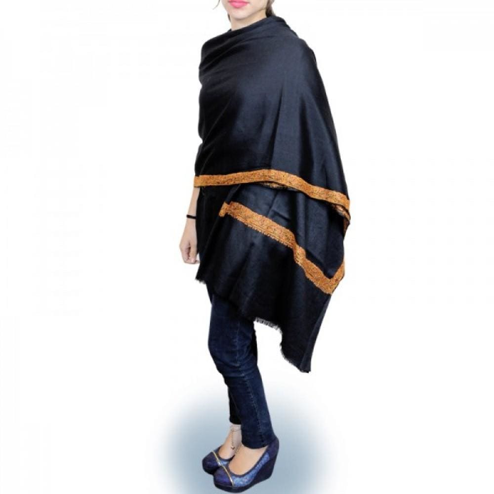 Black Colour Kashmiri Aari Work Shawl With Exclusive Four