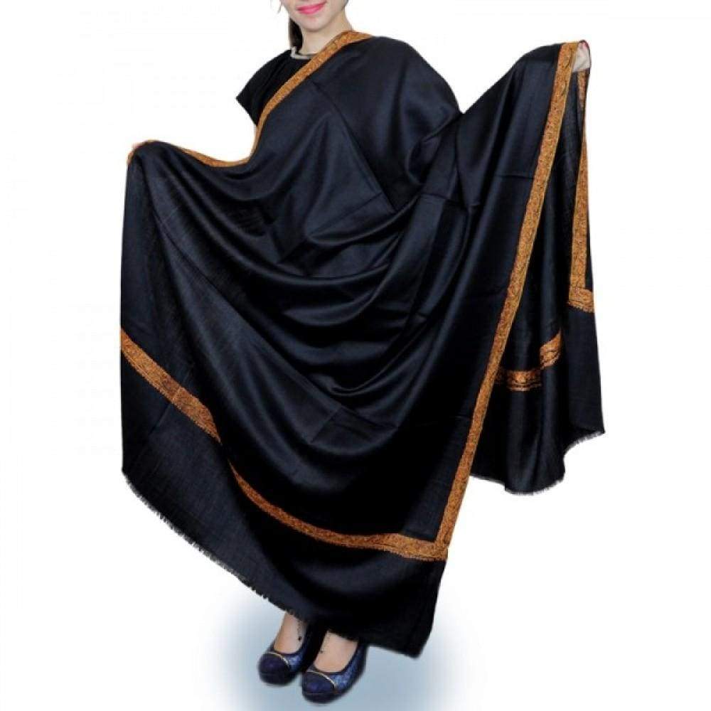 Black Colour Kashmiri Aari Work Shawl With Exclusive Four