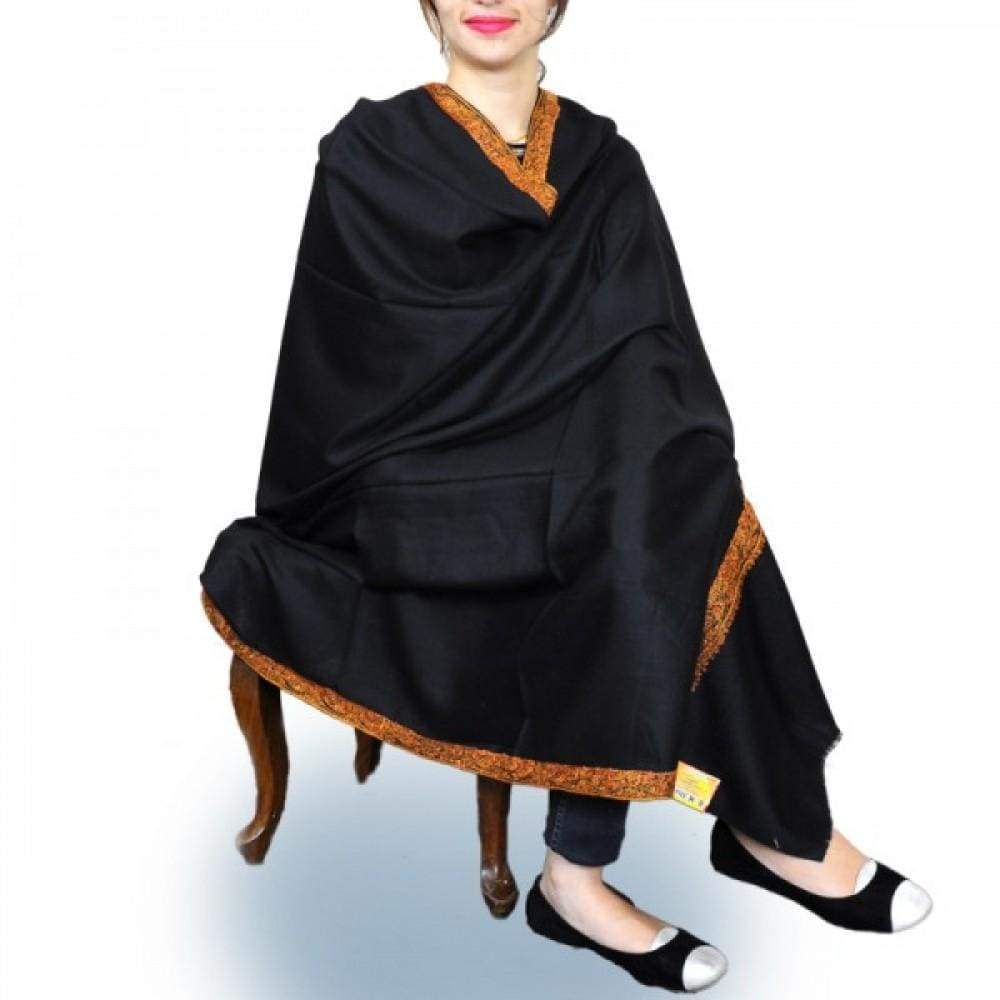 Black Colour Kashmiri Aari Work Shawl With Exclusive Four