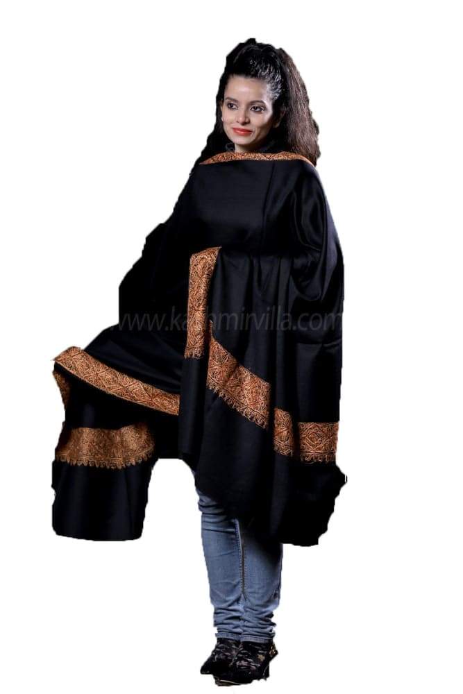 Black Colour SemiPashmina Sozni Shawl With Beautiful Border