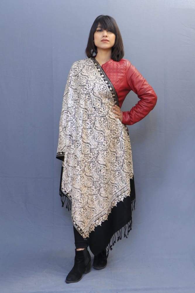 Black Colour Stole With Kashmiri Embroidery Compliments
