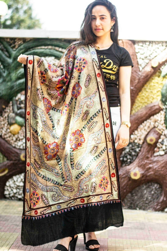 Black Colour Stole With Kashmiri Embroidery Compliments