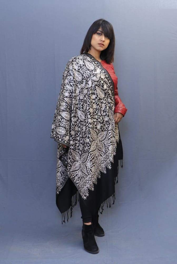 Black Colour Stole With Kashmiri Embroidery Compliments