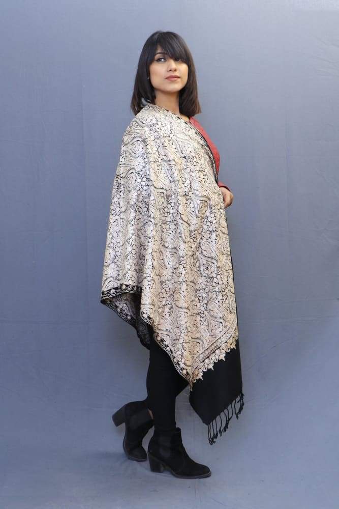 Black Colour Stole With Kashmiri Embroidery Compliments