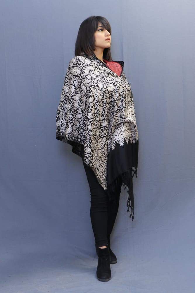 Black Colour Stole With Kashmiri Embroidery Compliments