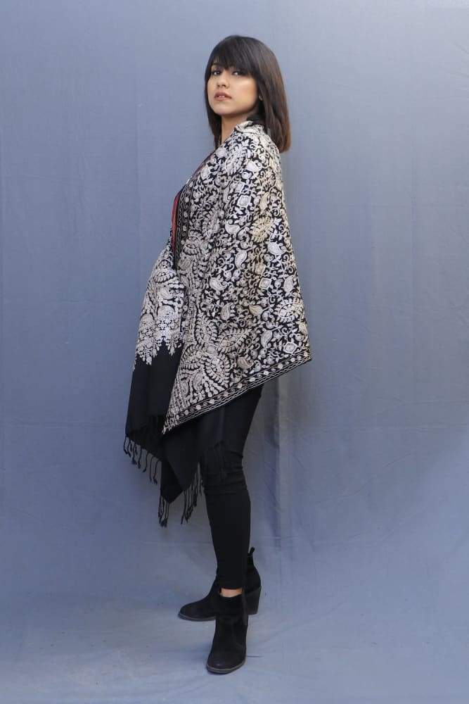 Black Colour Stole With Kashmiri Embroidery Compliments