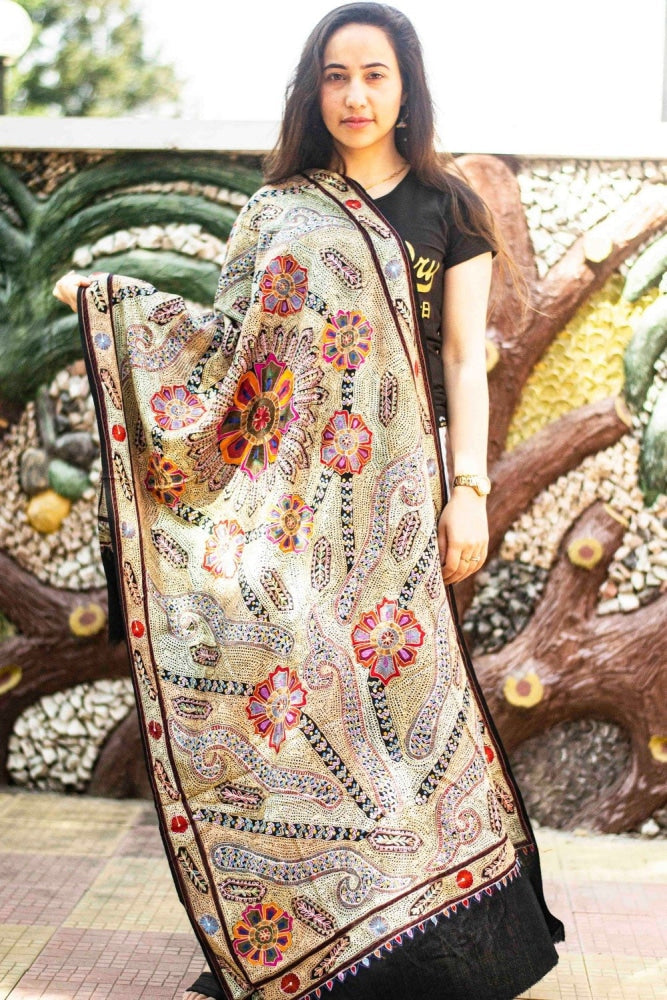 Black Colour Stole With Kashmiri Embroidery Compliments