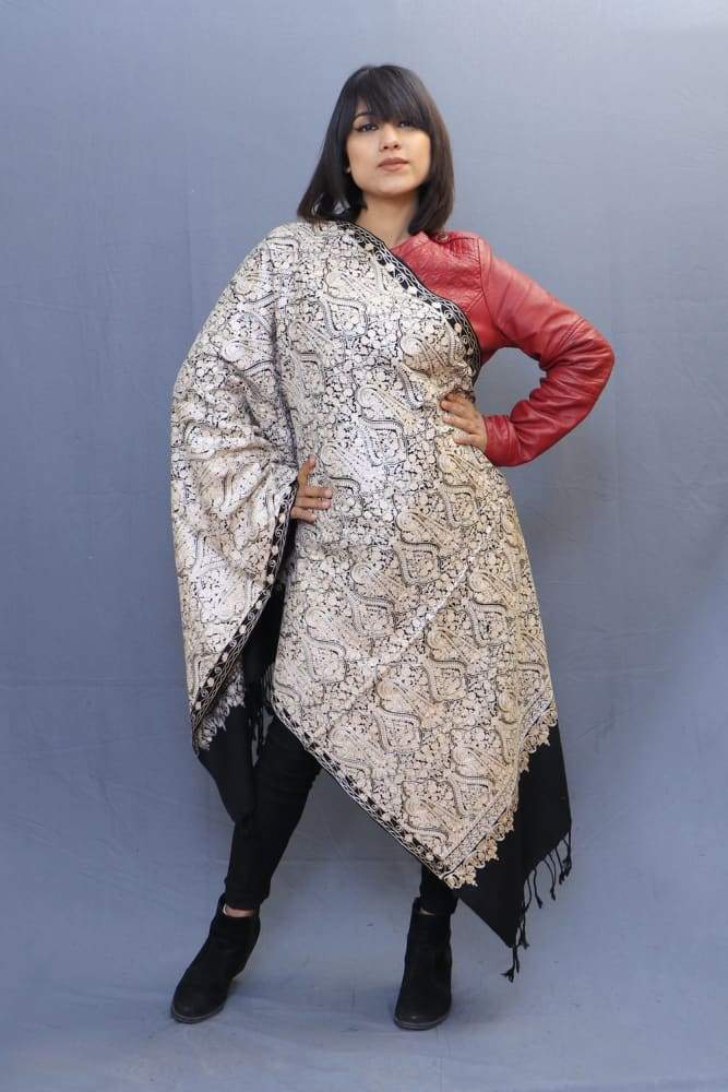 Black Colour Stole With Kashmiri Embroidery Compliments