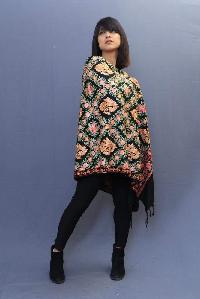 Black Colour Stole With Kashmiri Embroidery Compliments