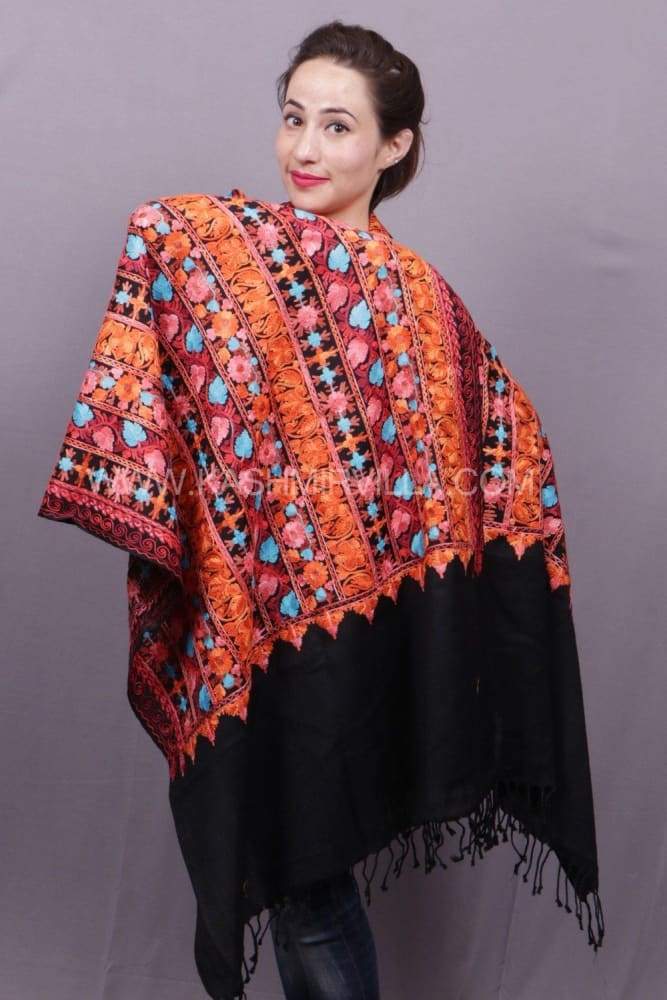 Black Colour Wolen Base With Rich AllOver Kashmiri Jaal