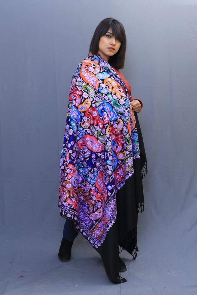 Black Colour Wrap With Richly Designed Aari Jaal And Highly