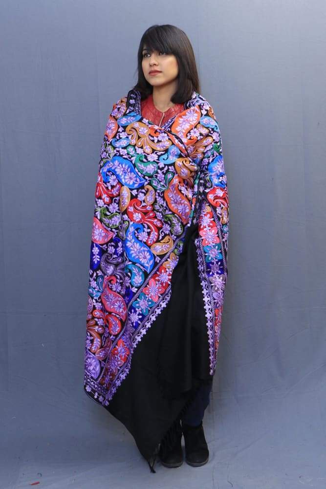 Black Colour Wrap With Richly Designed Aari Jaal And Highly