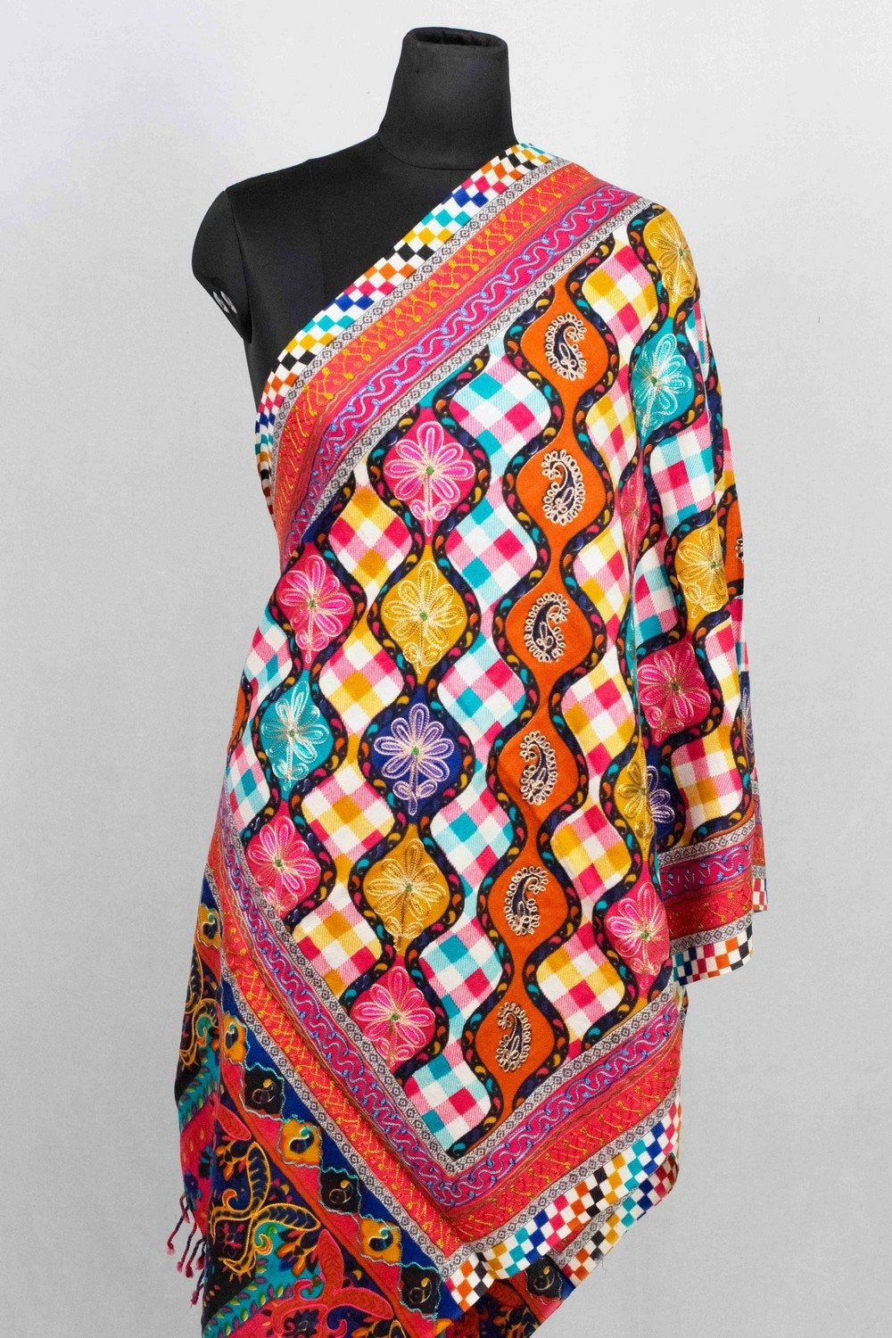 Black Multicolor Aari Work Embroidered Stole Enriched