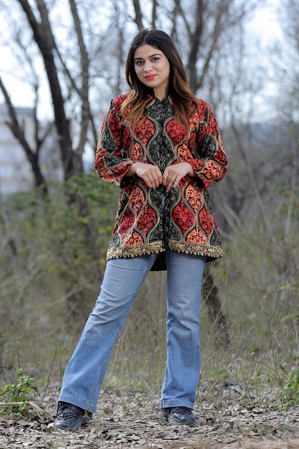 Black Multicolour Aari Work Embroidered Jacket