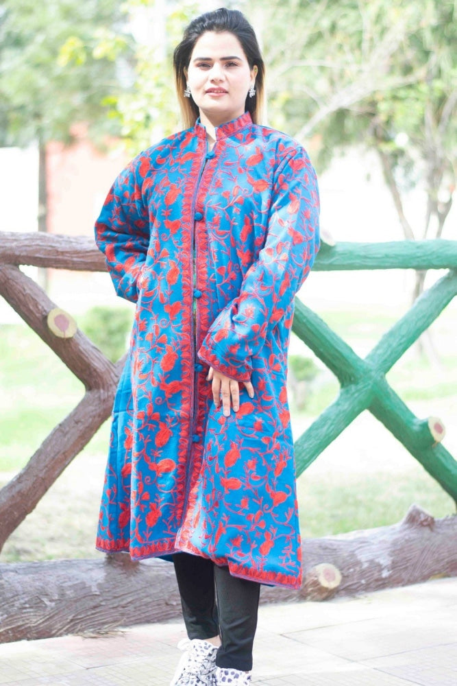Blue Aari Work Embroidered Jacket With New Designer All