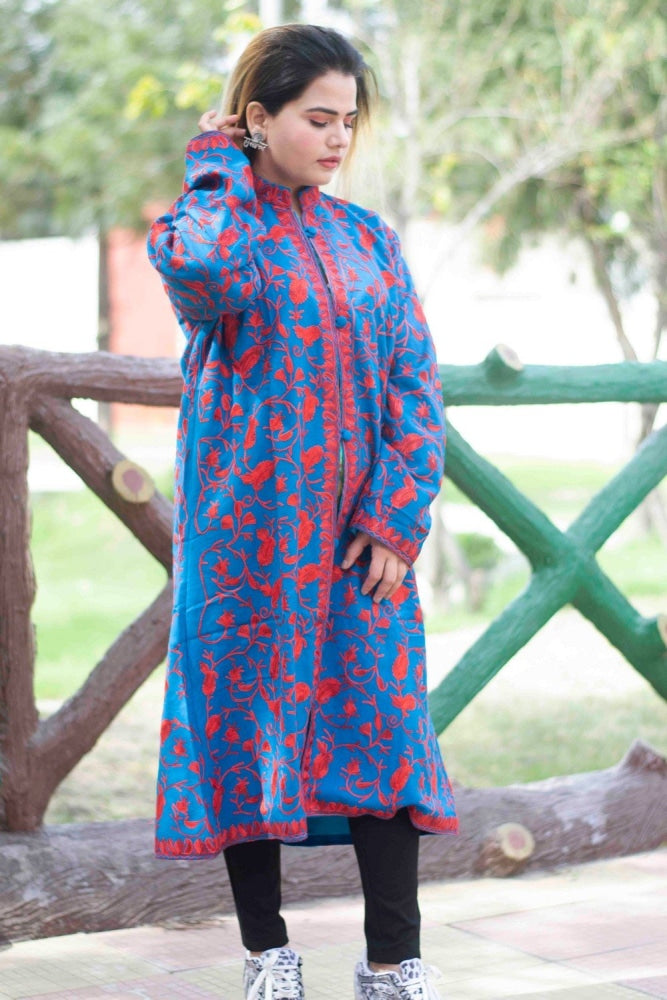 Blue Aari Work Embroidered Jacket With New Designer All