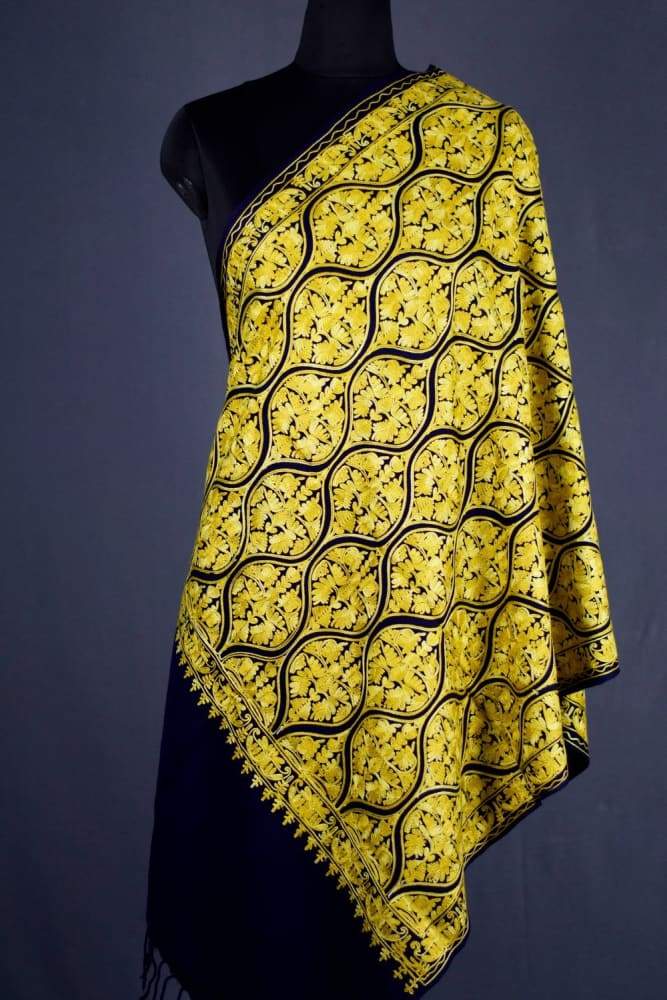 Blue With Bold Yellow Famous Mutka Jaal Aari Work Semi