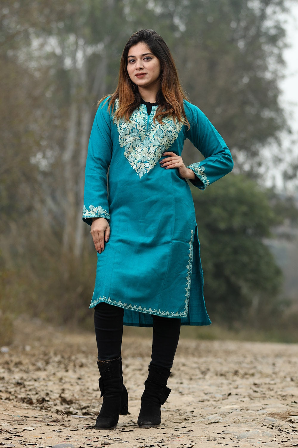 Blue Color Aari Work Embroidered Kurti With New Designer
