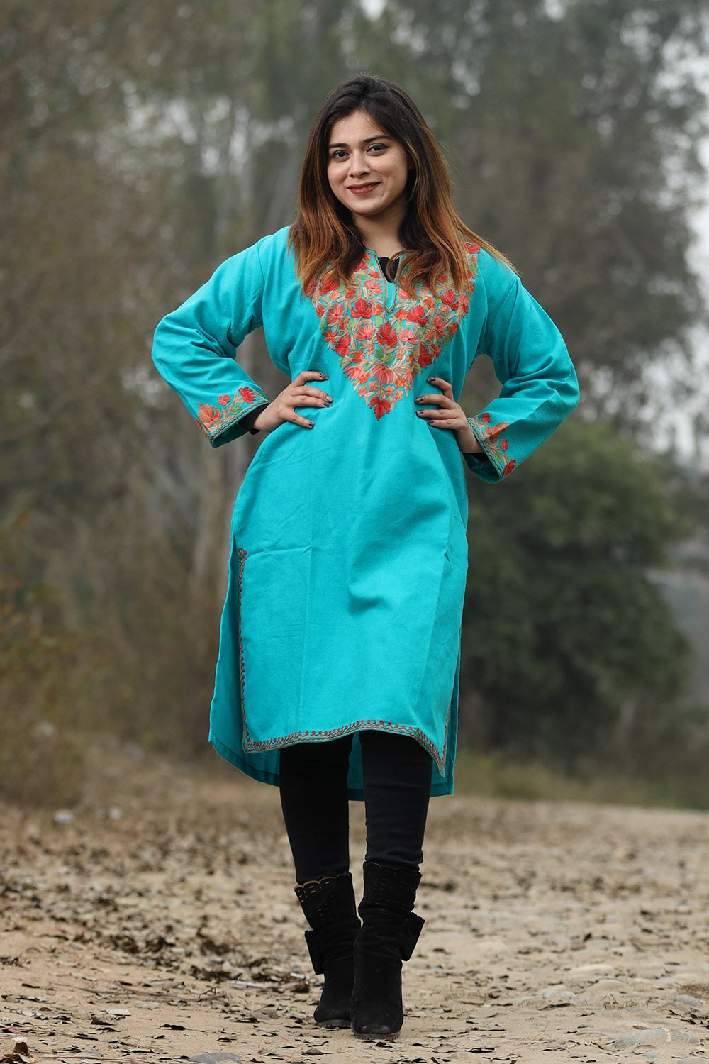 Blue Color Aari Work Embroidered Kurti With New Designer