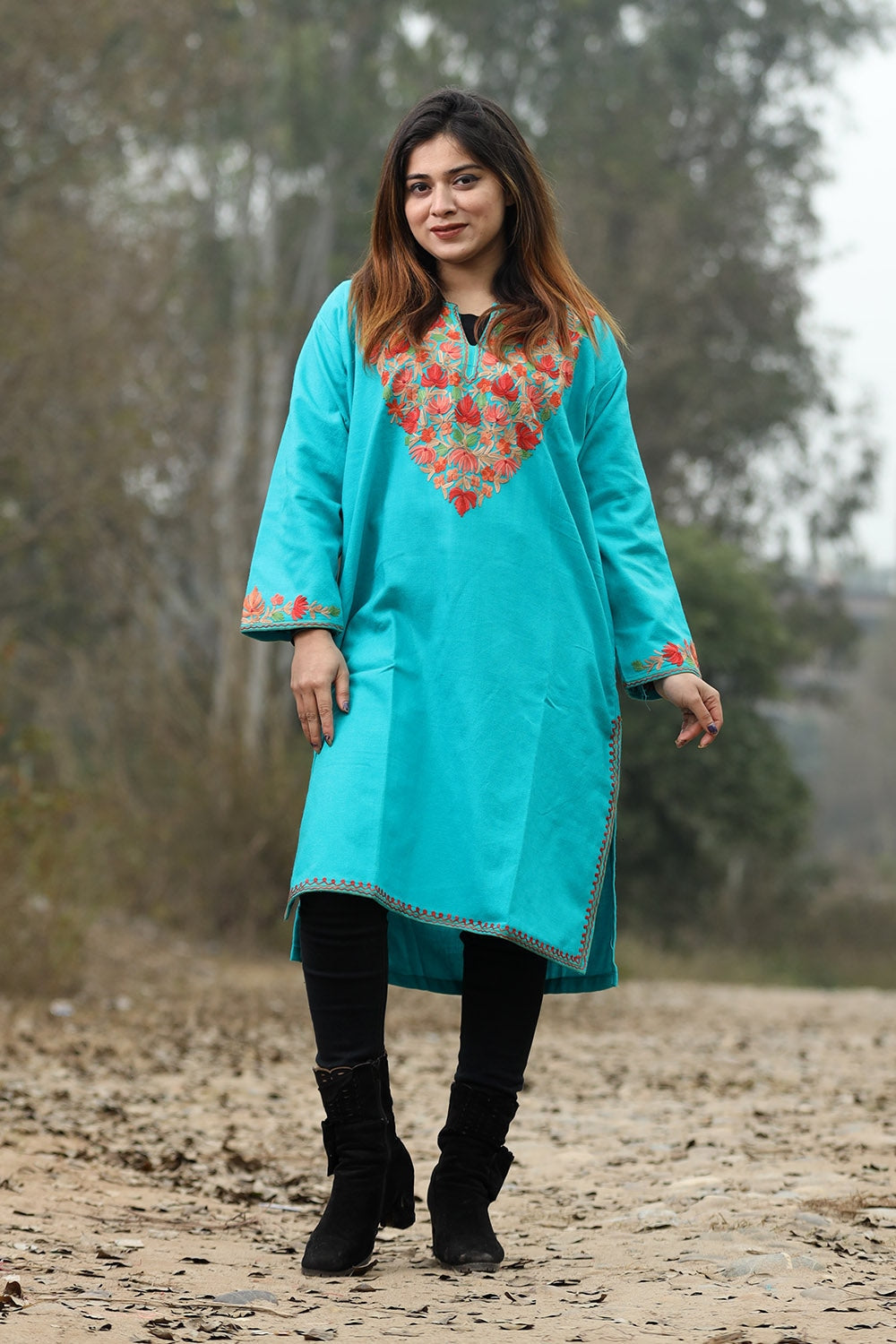 Blue Color Aari Work Embroidered Kurti With New Designer