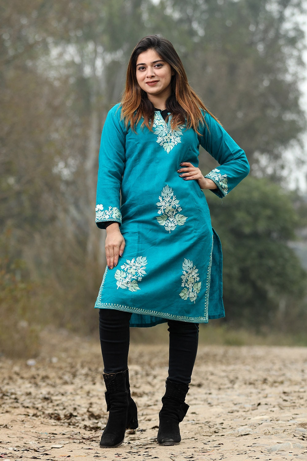 Blue Color Aari Work Embroidered Kurti With New Designer