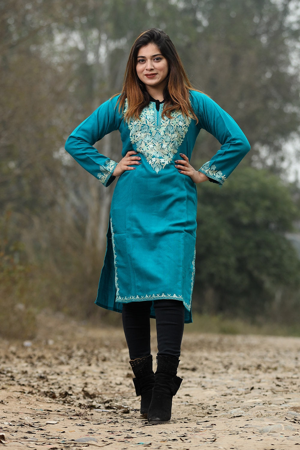 Blue Color Aari Work Embroidered Kurti With New Designer