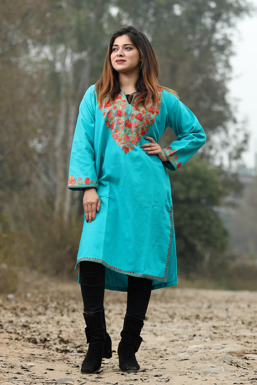 Blue Color Aari Work Embroidered Kurti With New Designer