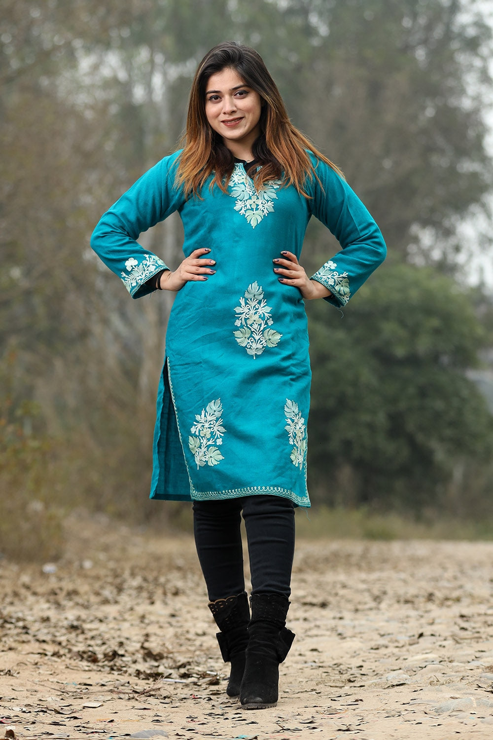 Blue Color Aari Work Embroidered Kurti With New Designer