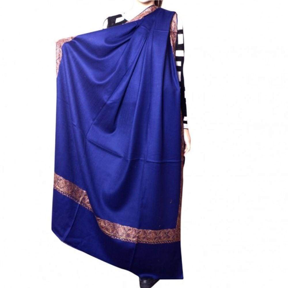 Blue Color Kashmiri Sozni Work Embroidered Shawl Enriched