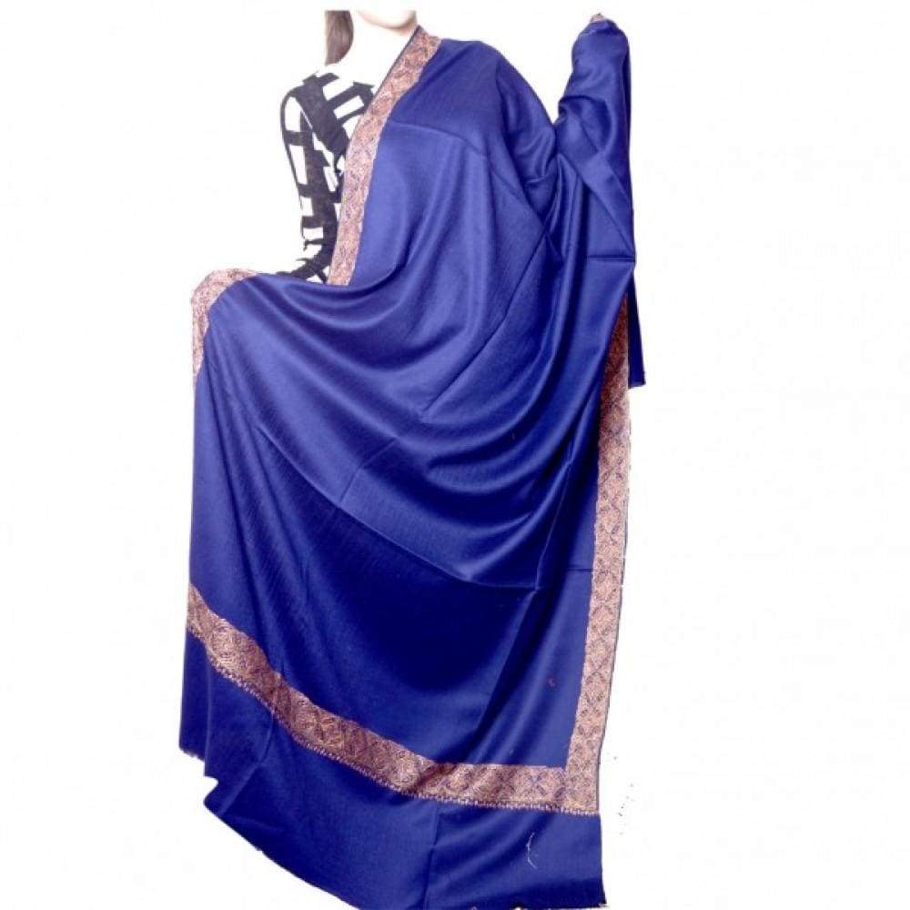 Blue Color Kashmiri Sozni Work Embroidered Shawl Enriched