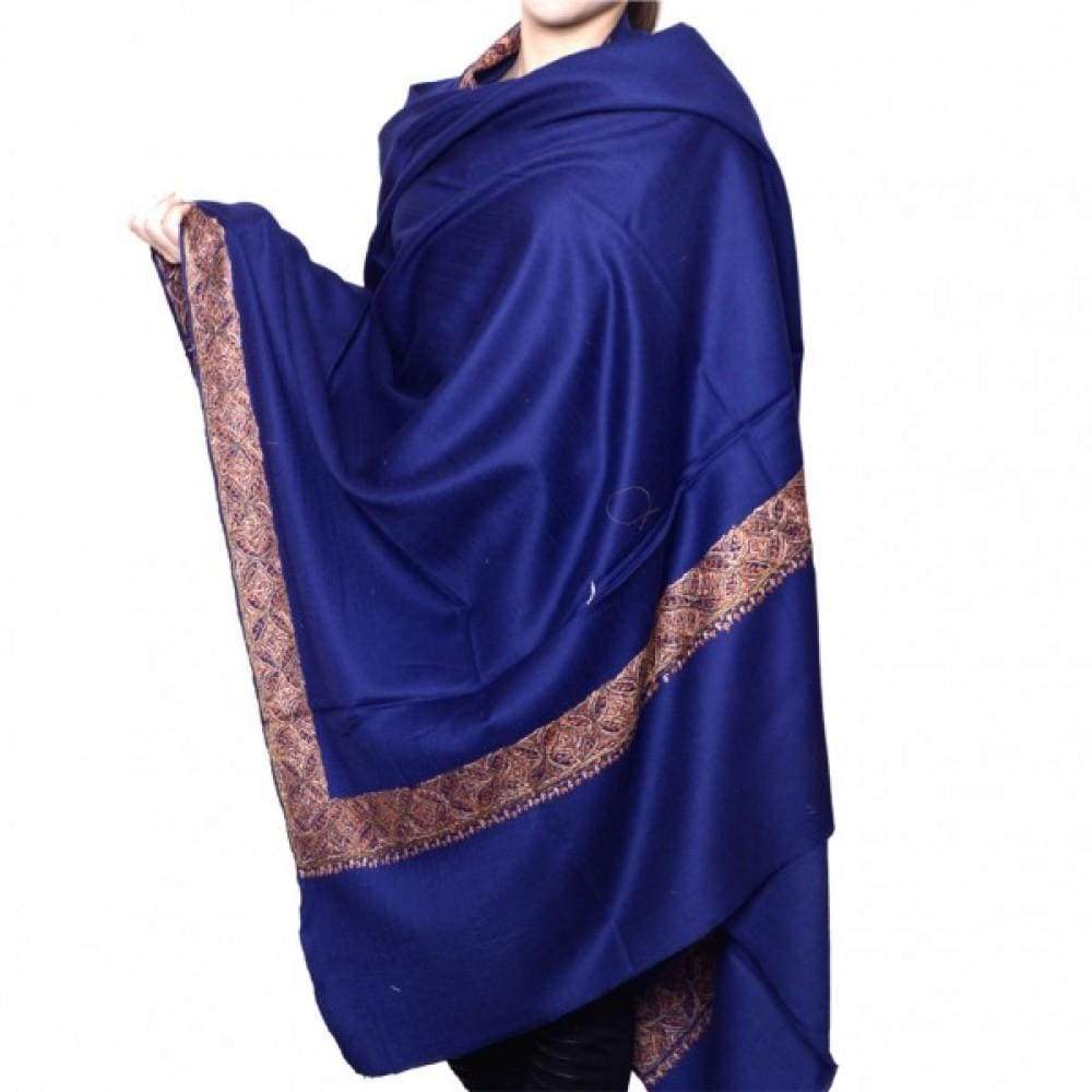 Blue Color Kashmiri Sozni Work Embroidered Shawl Enriched