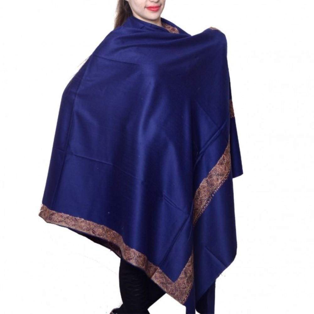Blue Color Kashmiri Sozni Work Embroidered Shawl Enriched
