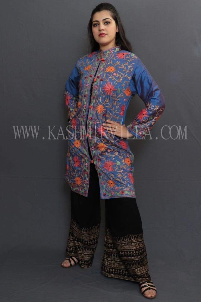 Blue Colour Embroidered Jacket With Beautiful Aari Jaal