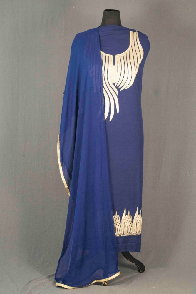 Blue Colour Kashmiri Tilla Aari Work Salwar Kameez