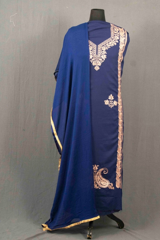 Blue Colour Kashmiri Tilla Aari Work Salwar Kameez