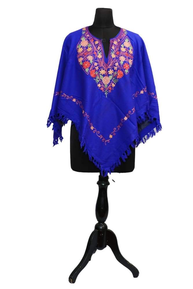 Blue Colour Ponchu With Elegant Kashmiri Embroidery.
