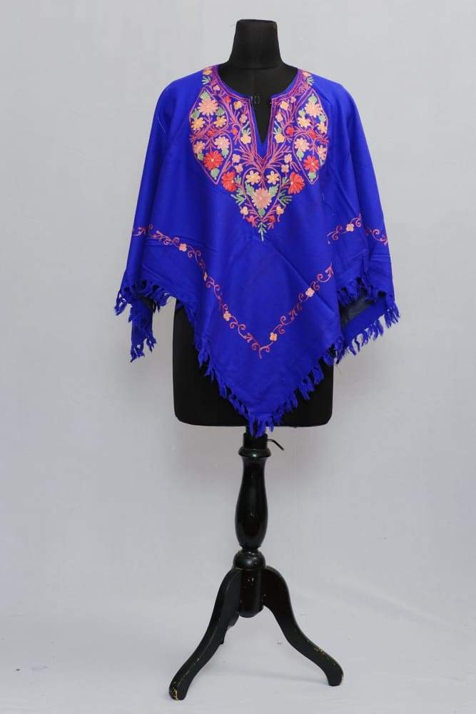 Blue Colour Ponchu With Elegant Kashmiri Embroidery.