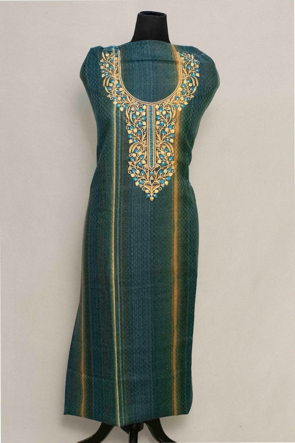 Blue Woolen Kani Printed Suit With Neck And Over All